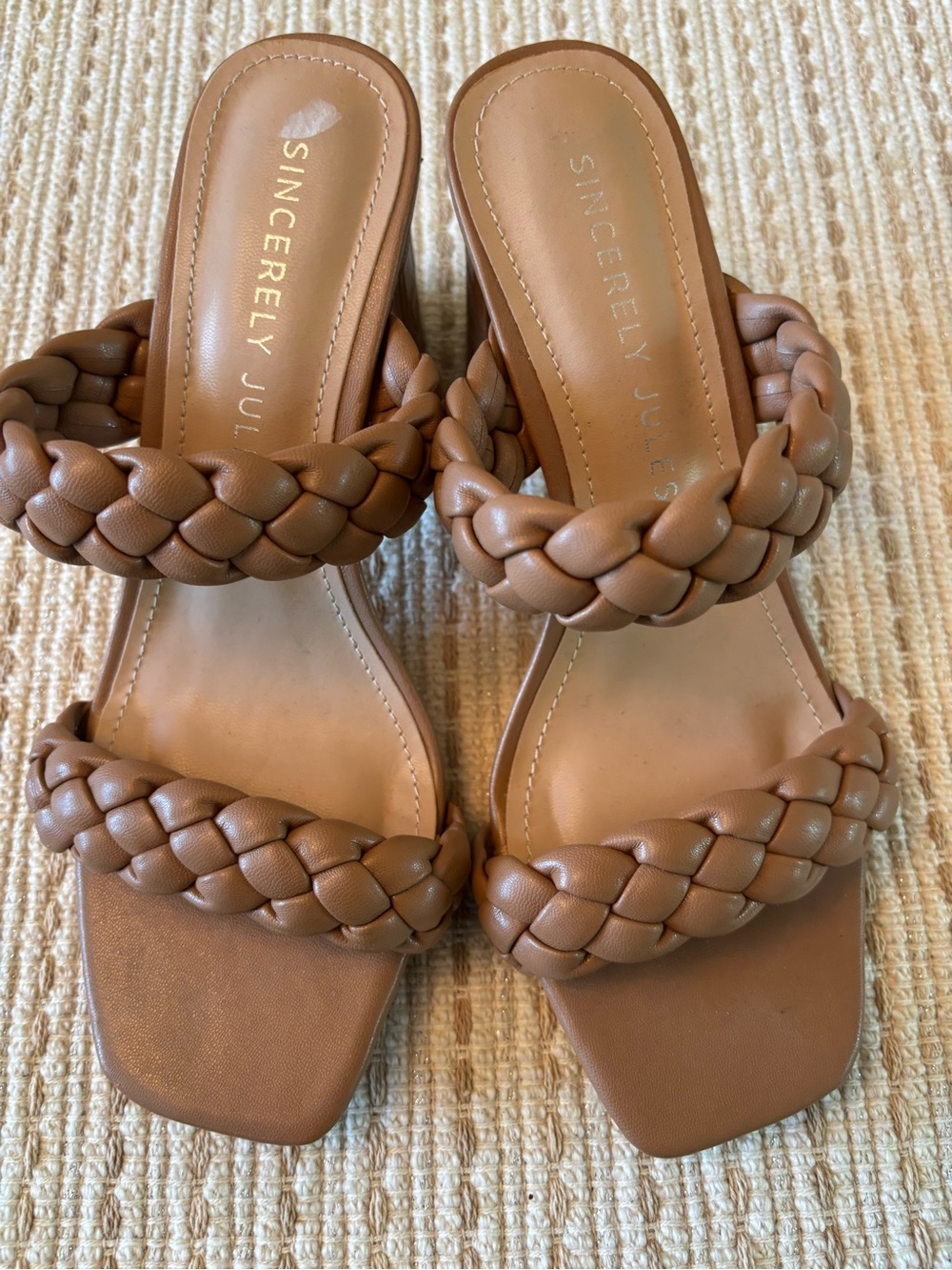 Sincerly Jules Braided Double-Strap Block Heel Sandals in Tan - Picture 5 of 6